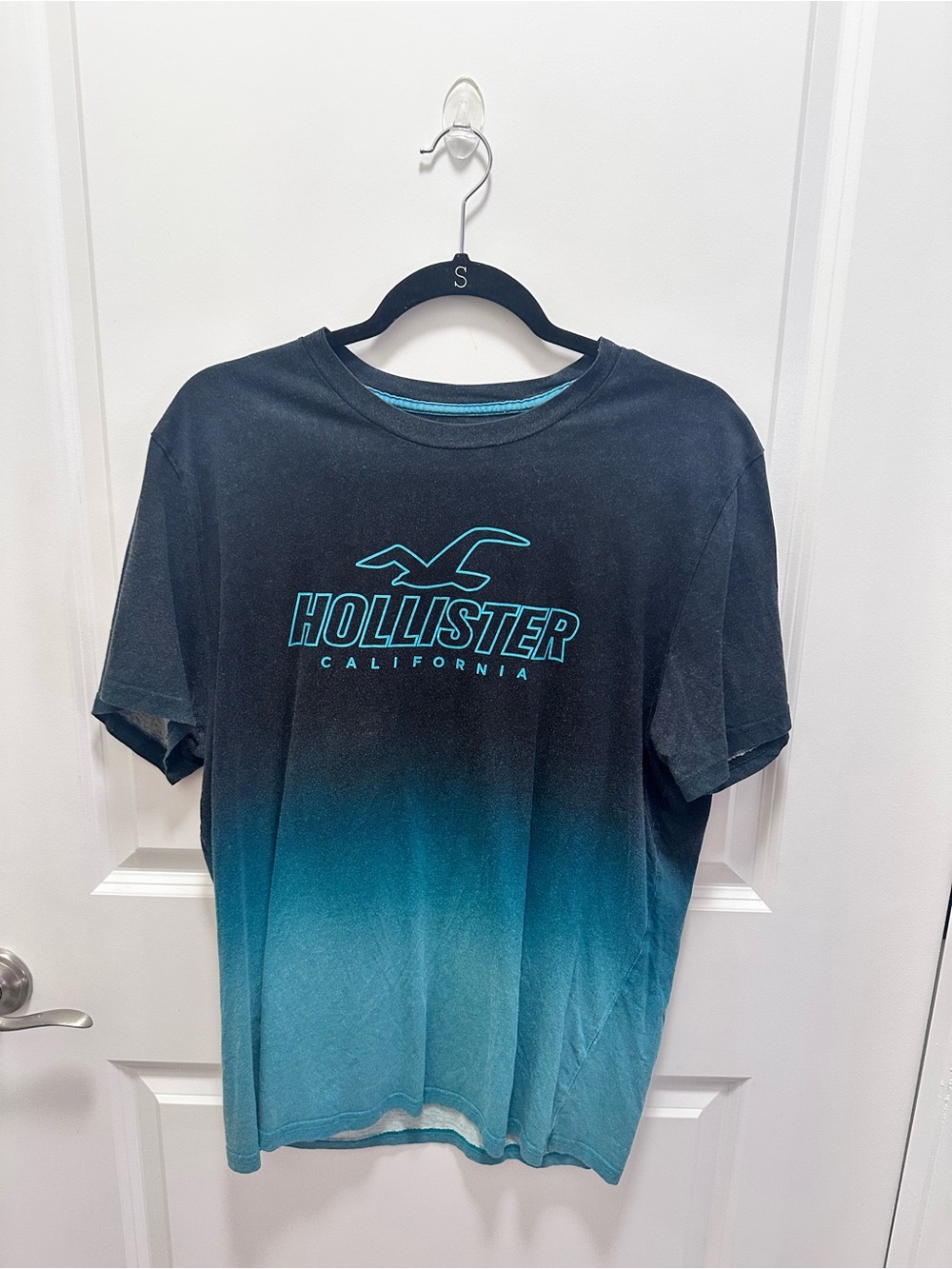 Hollister Black to Teal Ombre Logo Short Sleeve Tee